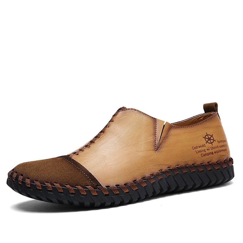 

EUDILOVE Men Leather Driving Shoes Plus Size 44 Casual Slip-on Summer Shoes Peas shoes lazy shoes Handmade shoes 5J1866
