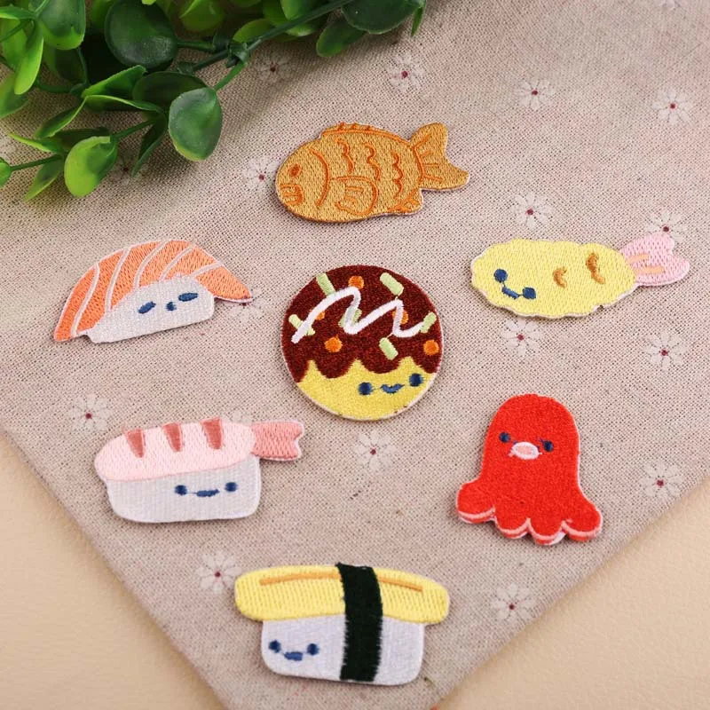 

cloth stickers computer embroidery chapter cute DIY biscuit sushi octopus candy clothes decoration patch stickers
