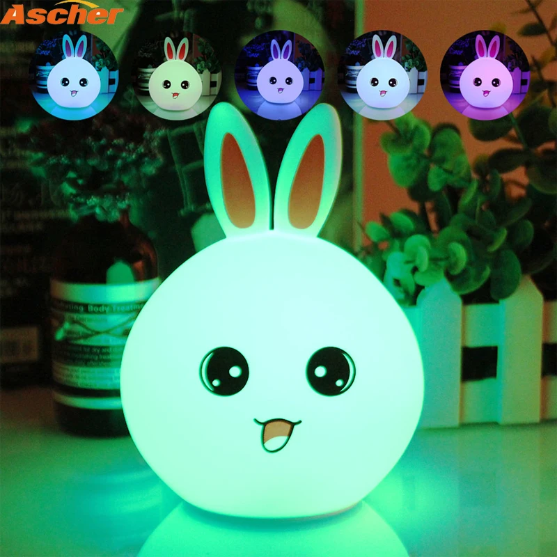 

New LED Rabbit Night Light Multicolor Silicone Touch Sensor Tap Control Nightlight For Children Baby Kids Bedside Animal Lamp