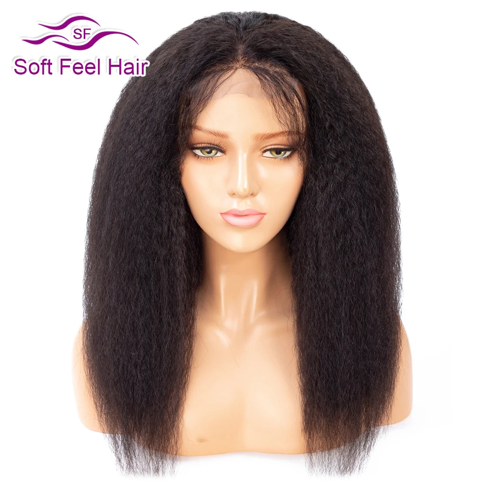 Soft Feel Hair 4x4 парик с закрытием шнурка бразильский кудрявый прямой парик Remy кружева Закрытие человеческих волос парики для черных женщин 180% Плотность