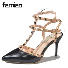 

FAMIAO Hot Women Pumps Ladies Sexy Pointed Toe High Heels Fashion wedding pumps Buckle Studded Stiletto High Heel Sandals Shoes