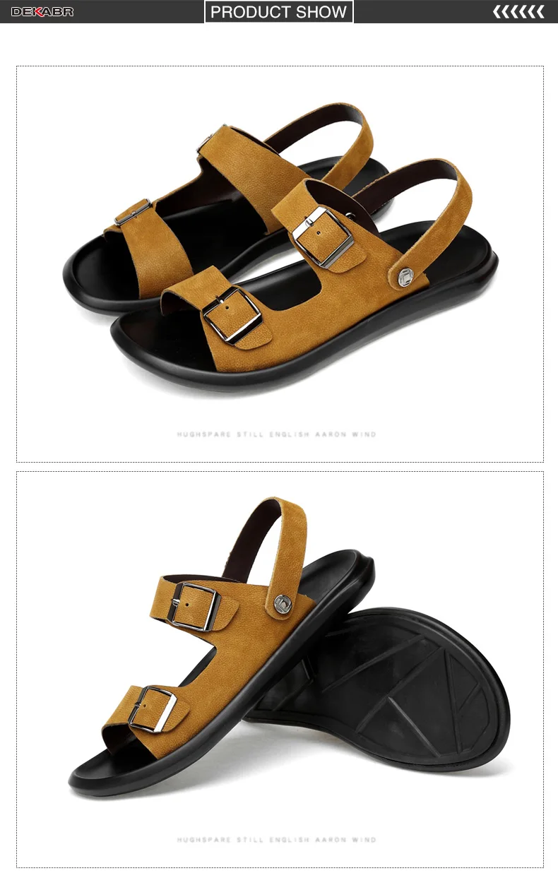 Мужские брендовые сандалии DEKABR, желто-коричневые модные слиперы из натуральной кожи больших размеров 37-45, лето