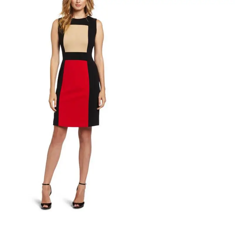 

Summer Fashion O-Sleeveless Elegant Pencil Dresses Women Sexy Club Stitching High Waist Knee Dress plue size Vestidos G27