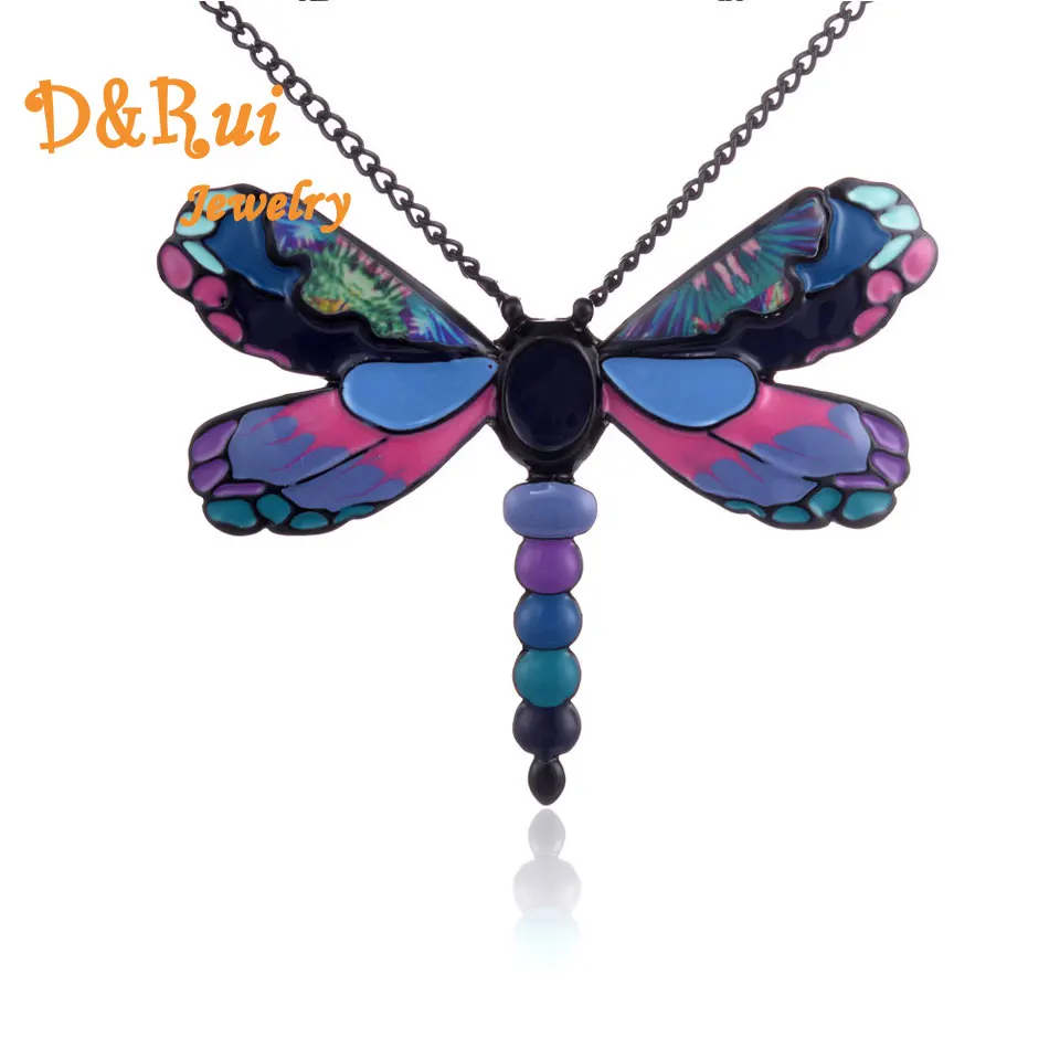 

Enamel Dragonfly Pendant Necklaces for Women Vintage Lady Jewelry Collar Accessories Creative Alloy Insect Statement Necklace