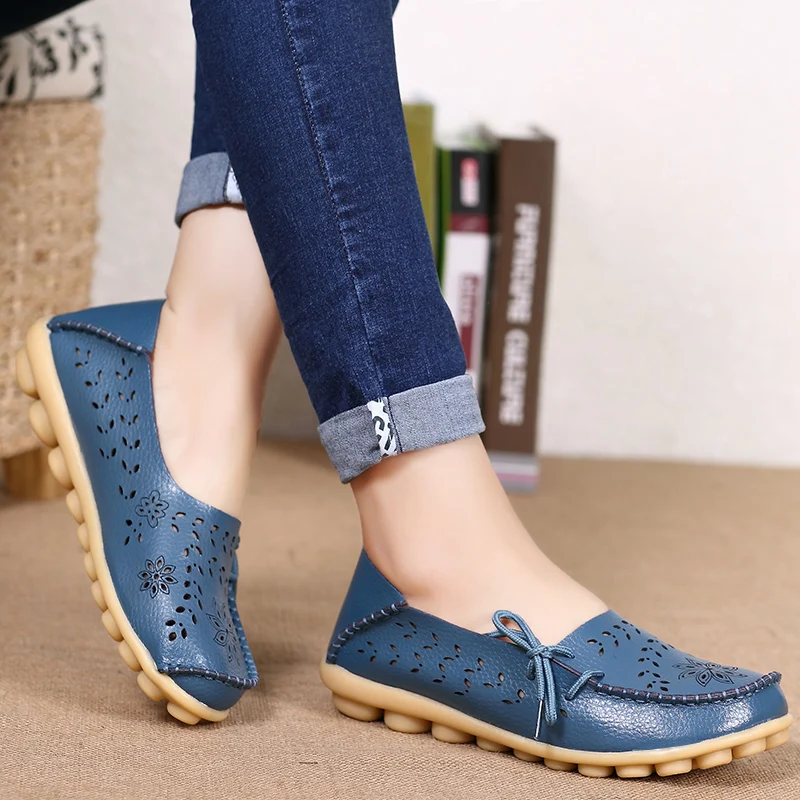 Prix Femmes Appartements Souple En Cuir Véritable Chaussures Femme Mocassins Glissement Sur des Chaussures Plates Femelle Plus La Taille des Infirmières Chaussures de Causalité Dames Zapatos mujer