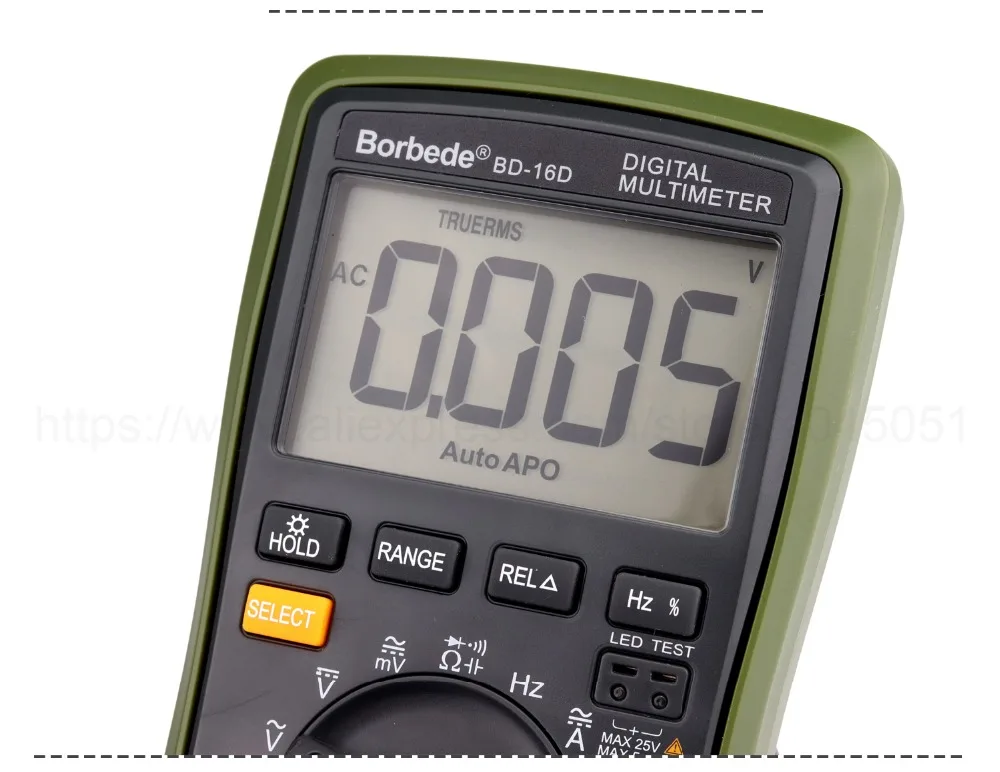 Borbede 16D Цифровой мультиметр 6000 отсчетов Автоматический диапазон ЖК-дисплей DC AC Сопротивление Емкость светодиодный высоковольтный выход истинный среднеквадратичный тестер