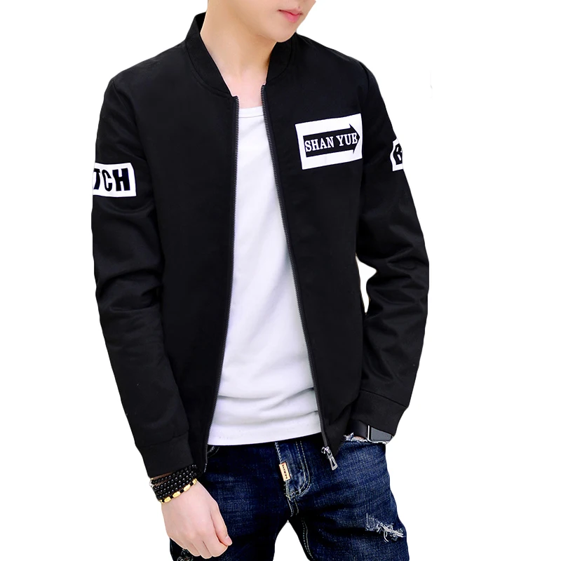Black White Bomber Jacket Coat Men Fashion Spring Cotton Mens Jackets