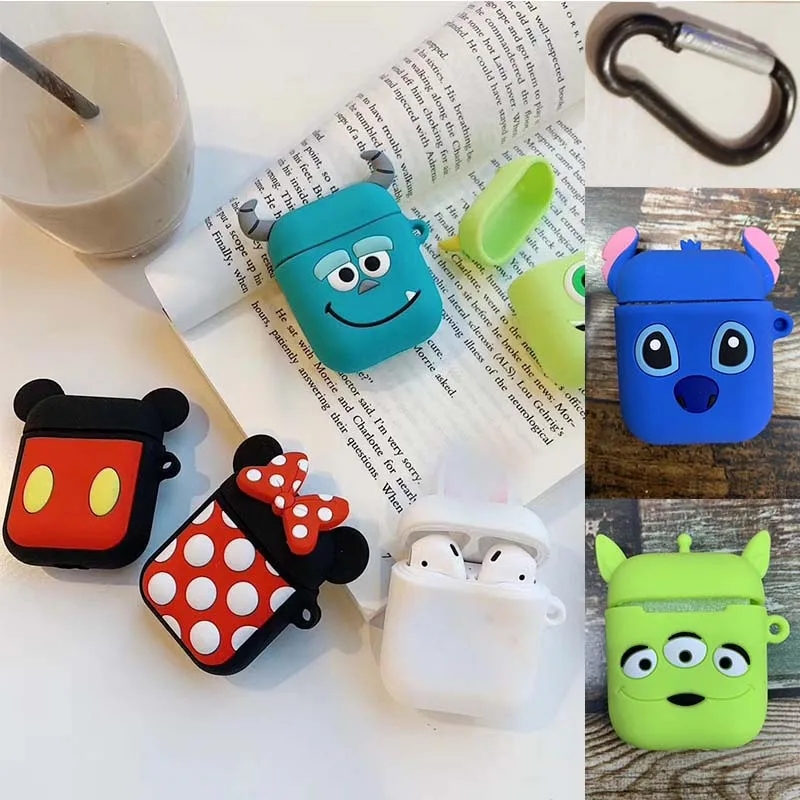 Cartoon Case For airpods 1 2 Wireless Bluetooh ear phone Charging airpod Carabiner Cover Soft Silicone air pods Case Skin