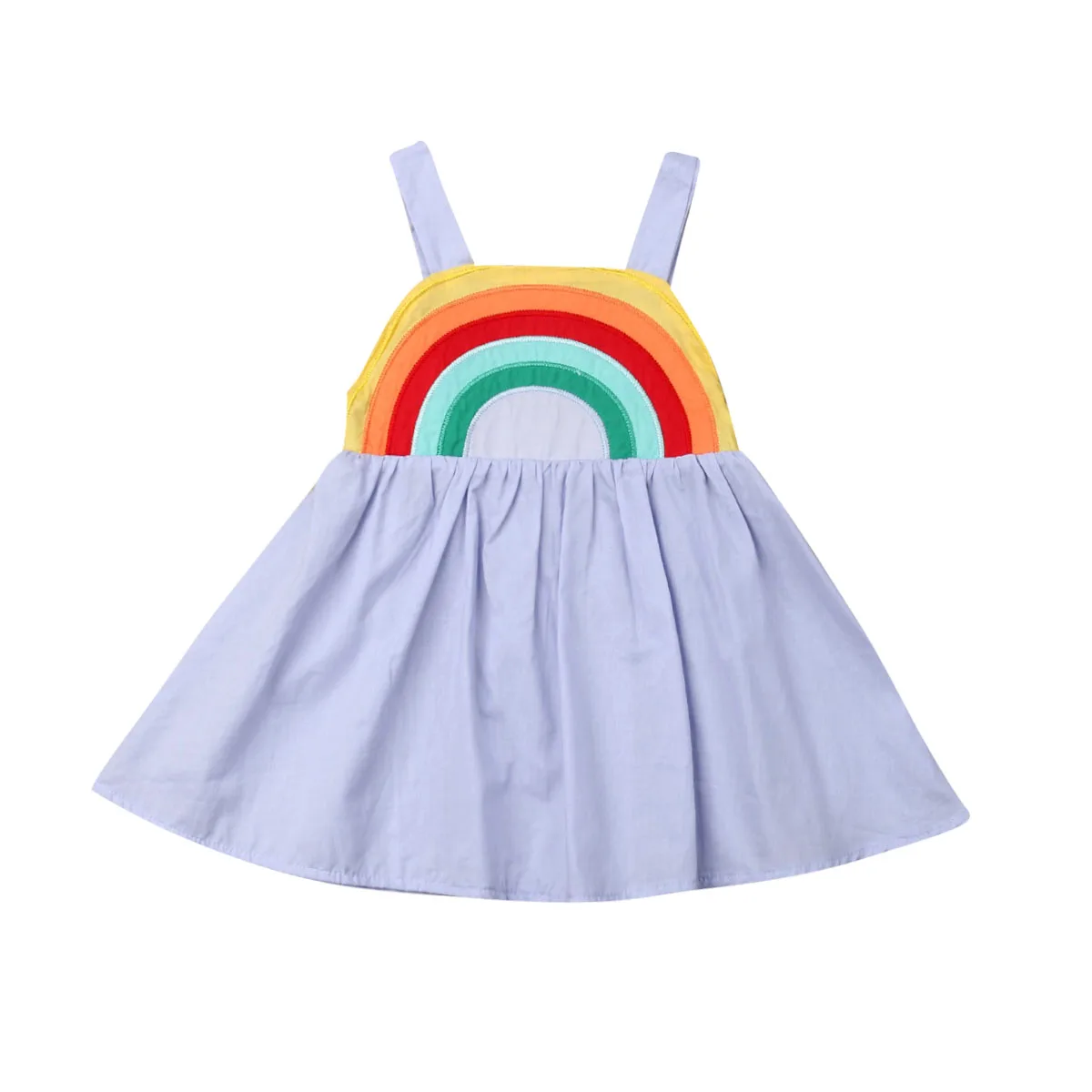 

1-5Years Infant Kids Baby Girl Cotton Summer Casual Rainbow Sling Dress Sleeveless Party Beach Dresses Clothes