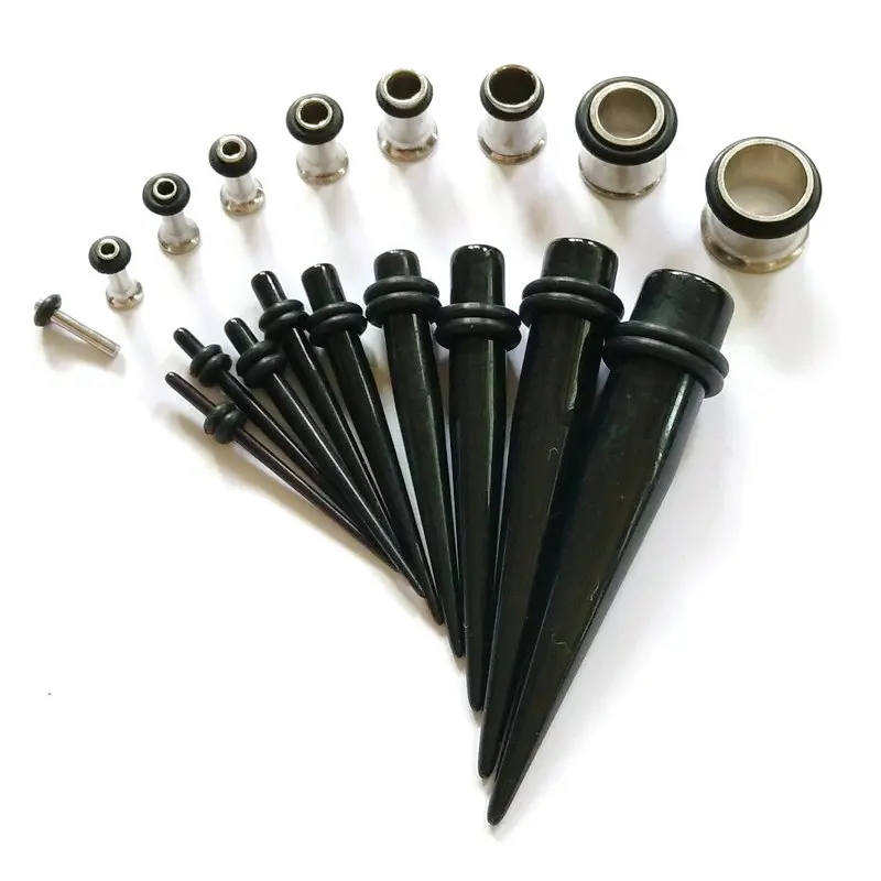 36pcs lot acyrlic black Ear Taper Stretching Kit starter size Stainless