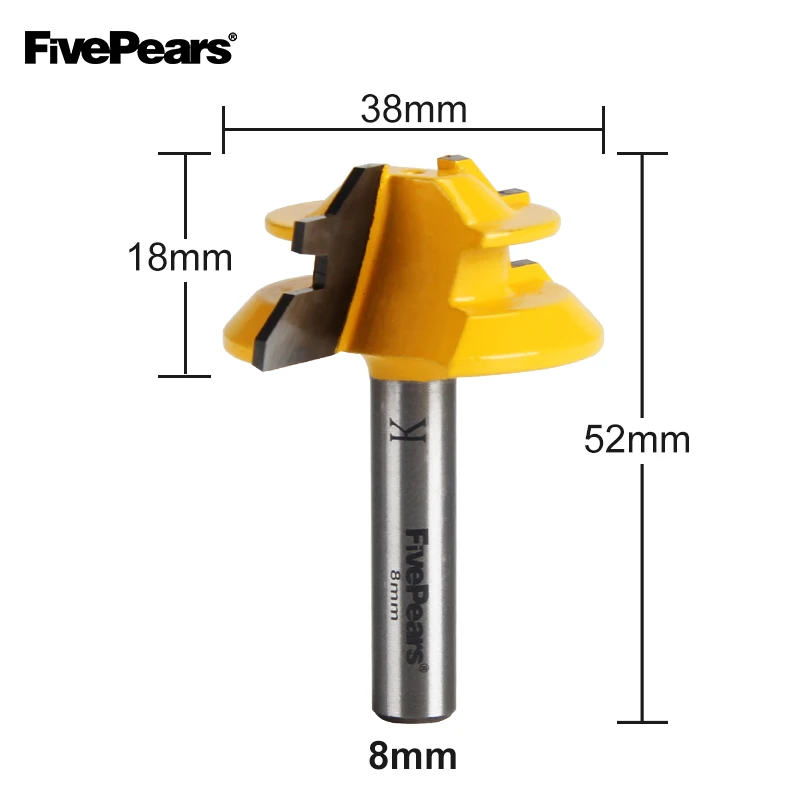 FivePears 45 градусов Блокировка Торцовочная фреза ширина 1-1/2 дюймов фреза с 8 мм хвостовиком деревообрабатывающие фрезы