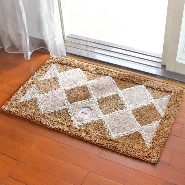 Fiber Plush Fluffy Flocked Anti Slip Front Door Mats Outdoor Indoor