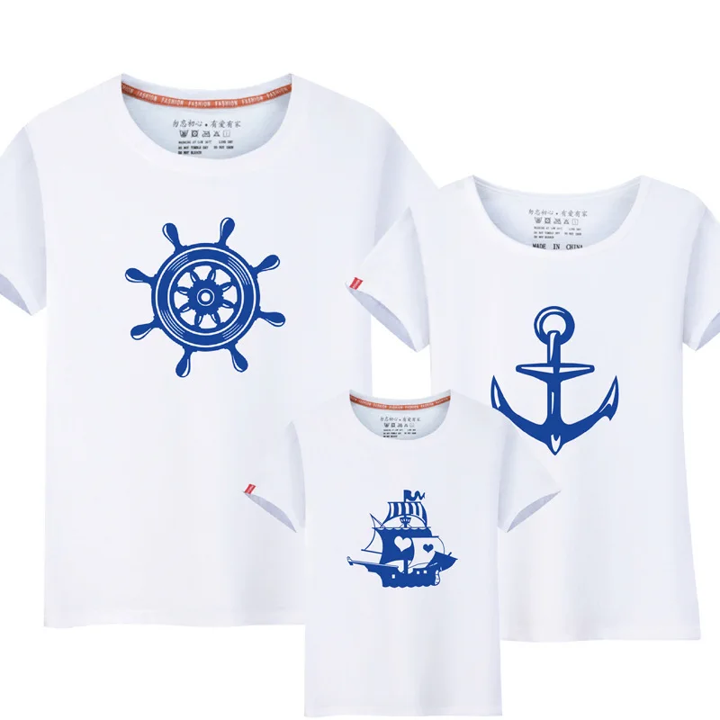 

1Piece Summer Family Matching Clothes New Family Look Anchor T Shirts Father Mother Kids Cartoon Outfits Family Matching Clothes