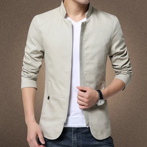 Men's Basic Mandarin Collar Zip Lightweight Fitted Cotton Jacket Washed ...