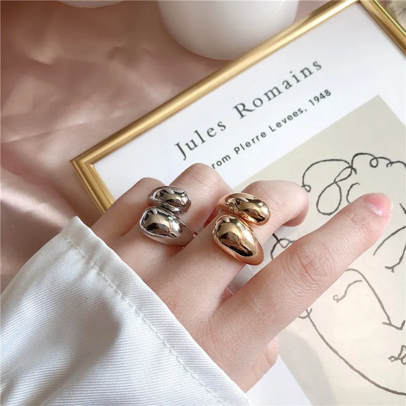 Мода перстни двойной слой позолоченный металл шары регулируемое отверстие круглые кольца для женщин Модные украшения Аксессуары