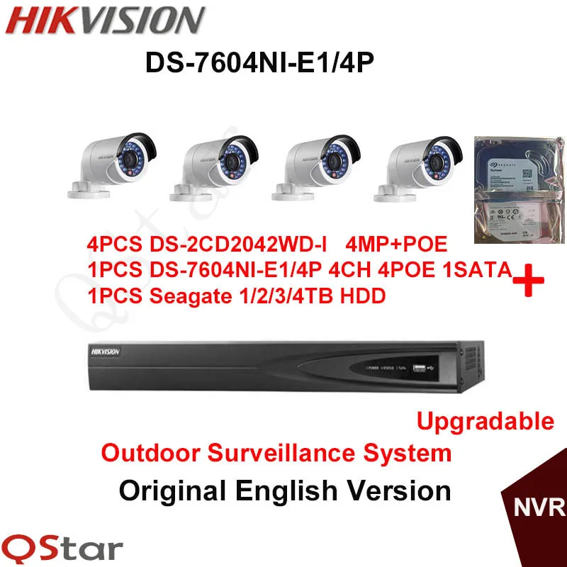 Hikvision оригинальный английский наружного наблюдения Системы 4 шт. DS 2CD2042WD I 4MP IP