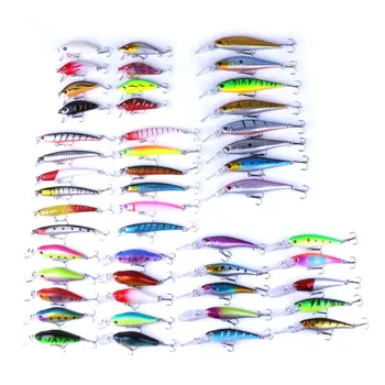 

48PCS Mixed Size Fishing Wobblers Kit Minnow Fishing Bait Tackle Lure Kit Set Artificial Lures Baits Crank Baits Hook