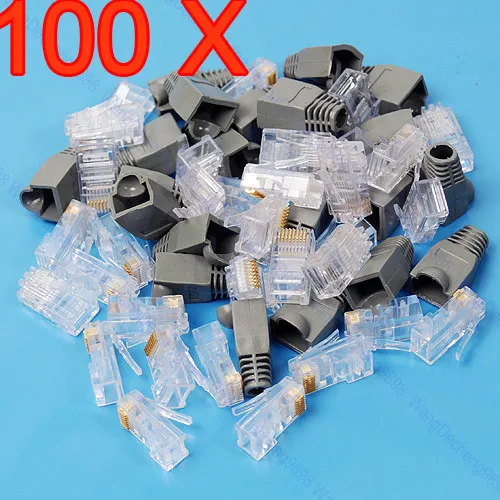 

100 x RJ-45 RJ45 Connectors Modular Plugs + Boots