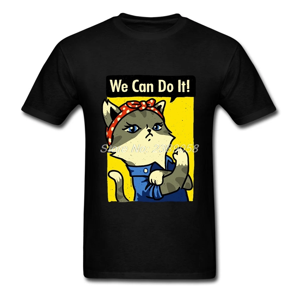 Новый стиль Мужская футболка We Can Do It забавная кошка нормальный Плюс Размер