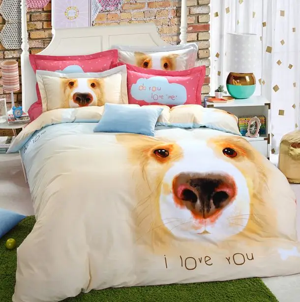Dog print bedding sets duvet cover kids king size queen double quilt cartoon sheets bed in a bag