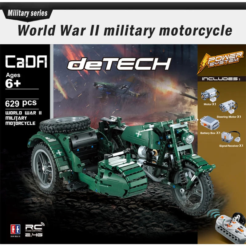

Technic world war 2 Power Function Military Motorcycle Army Motor Building Block Bricks Toys compatible german ww2