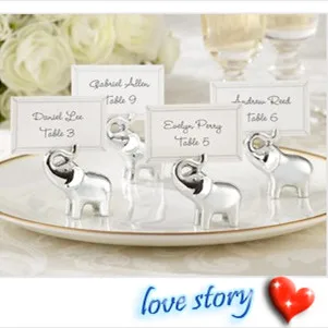 

60pcs Wedding Favors Gift "Lucky in Love" Silver Lucky Elephant Place/Name/Photo Card Holder Party Decoration+DHL Free Shipping
