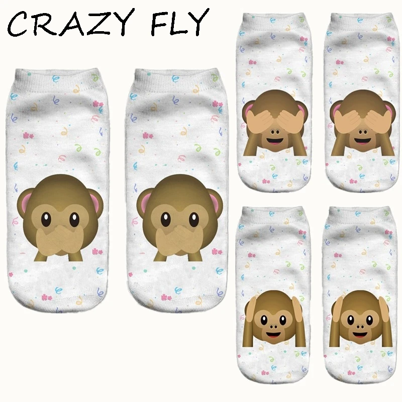 

CRAZY FLY 2019 Women Cute Cotton Ankle Socks Funny Monkey Pattern Novelty Animal Cartoon 3d Print Socks Short Low Boat Socks