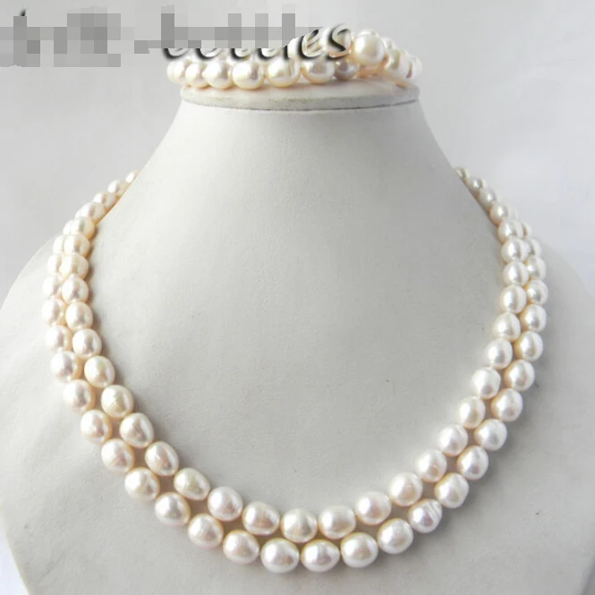 

shipping 2Strands 18'' 8MM Teardrop White Freshwater Pearl Bracelet Necklace Set hot