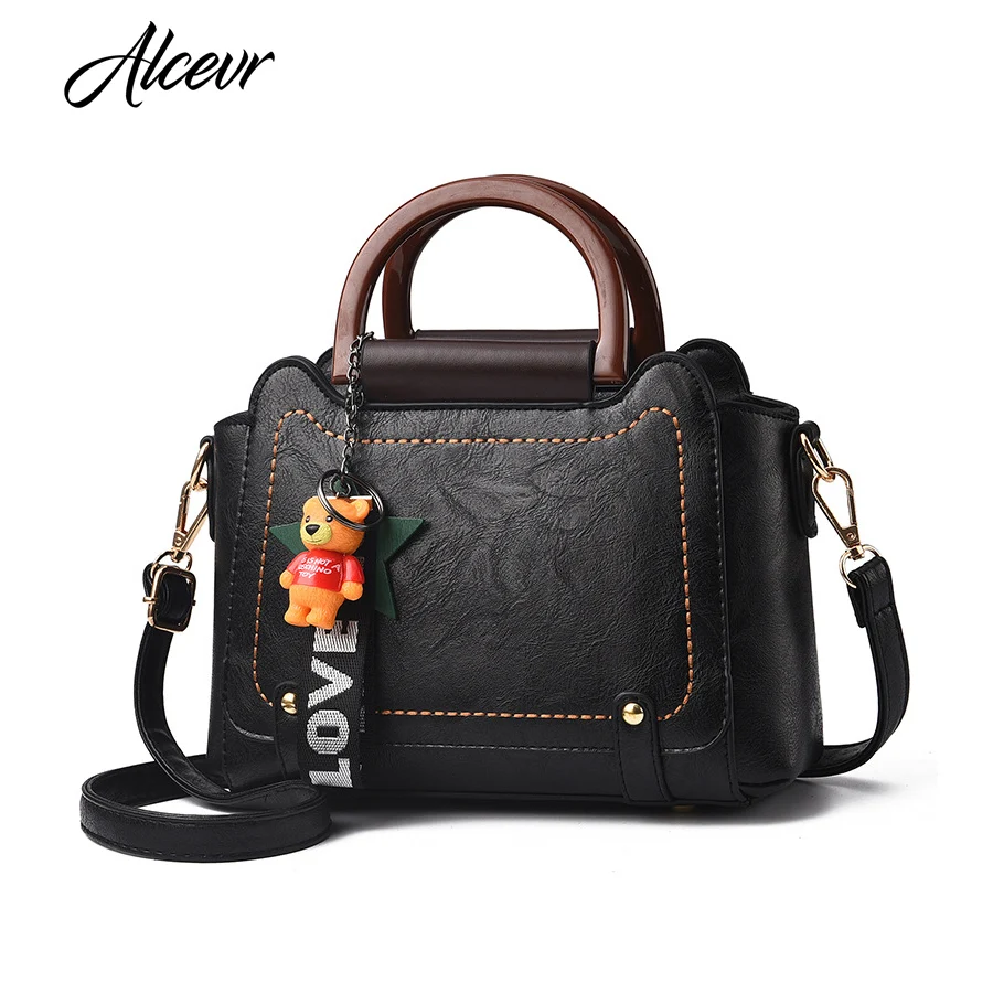

ALCEVR Solid Fashion Casual Totes Doll Hanging Satchels Women Handbag Hard Pu Leather Women Crossbody Bags Bolsa Feminina
