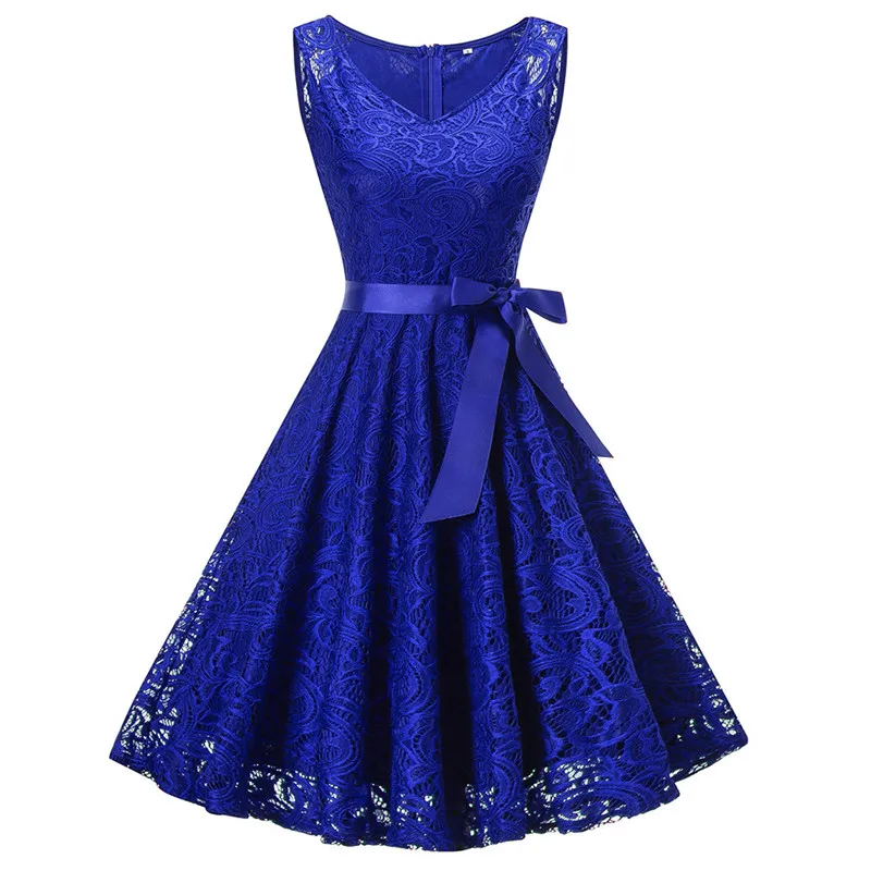

Women Summer Fashion Dresses Polyester Sleeveless Formal Ladies Wedding Lace Knee-Length Dress Sundress z0213