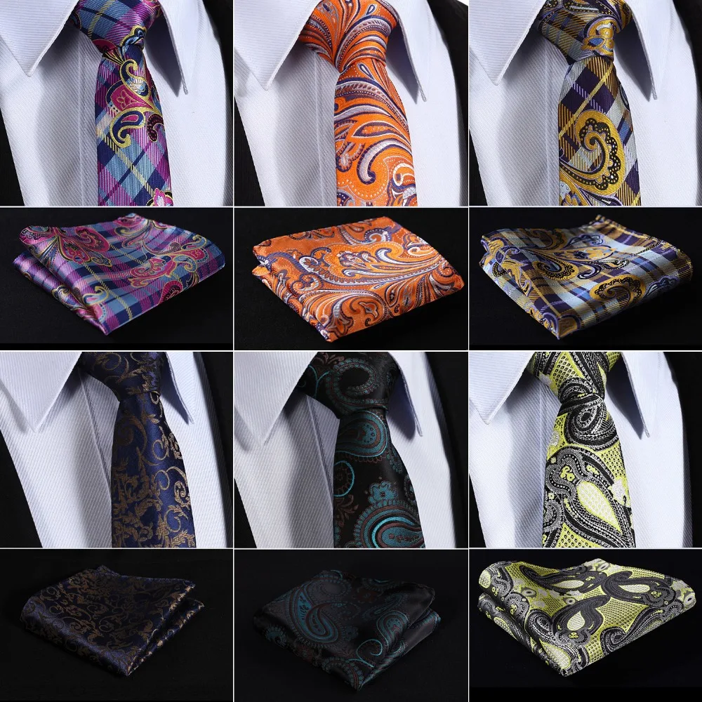 HISDERN Mens Check Paisley Floral Dot Striped Wedding Party Pocket ...