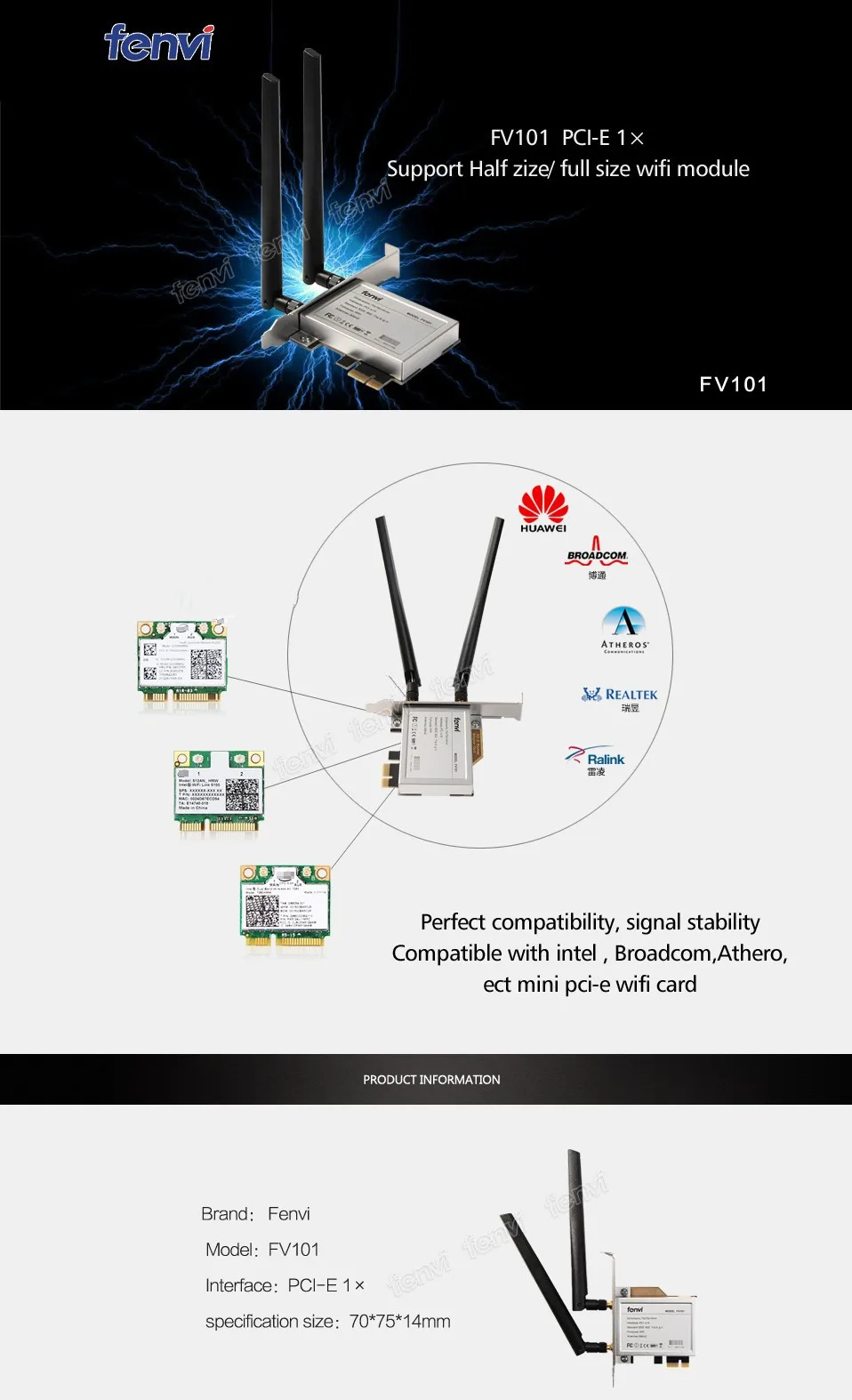 Fenvi беспроводная сеть mini PCI-E карта для рабочего стола PCI-E адаптер конвертер + PCI-E низкий профиль для intel Broadcom Половинный размер карты