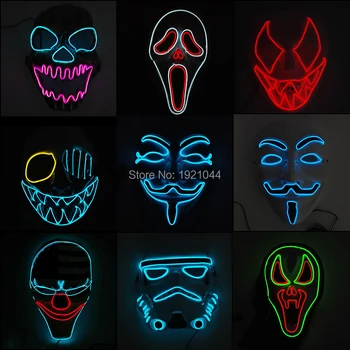 

2020 Newest DC-3V EL wire Night ghost Mask terror scary Mask glowing Festival LED Neon Glowing Party Halloween Supplies