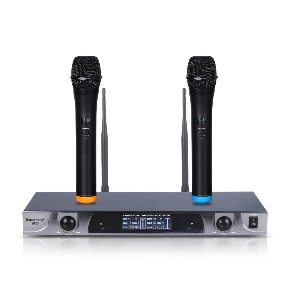 Professional VHF Wireless Microphone System Depusheng DR 20 Fixed Receiver LCD Display with Two