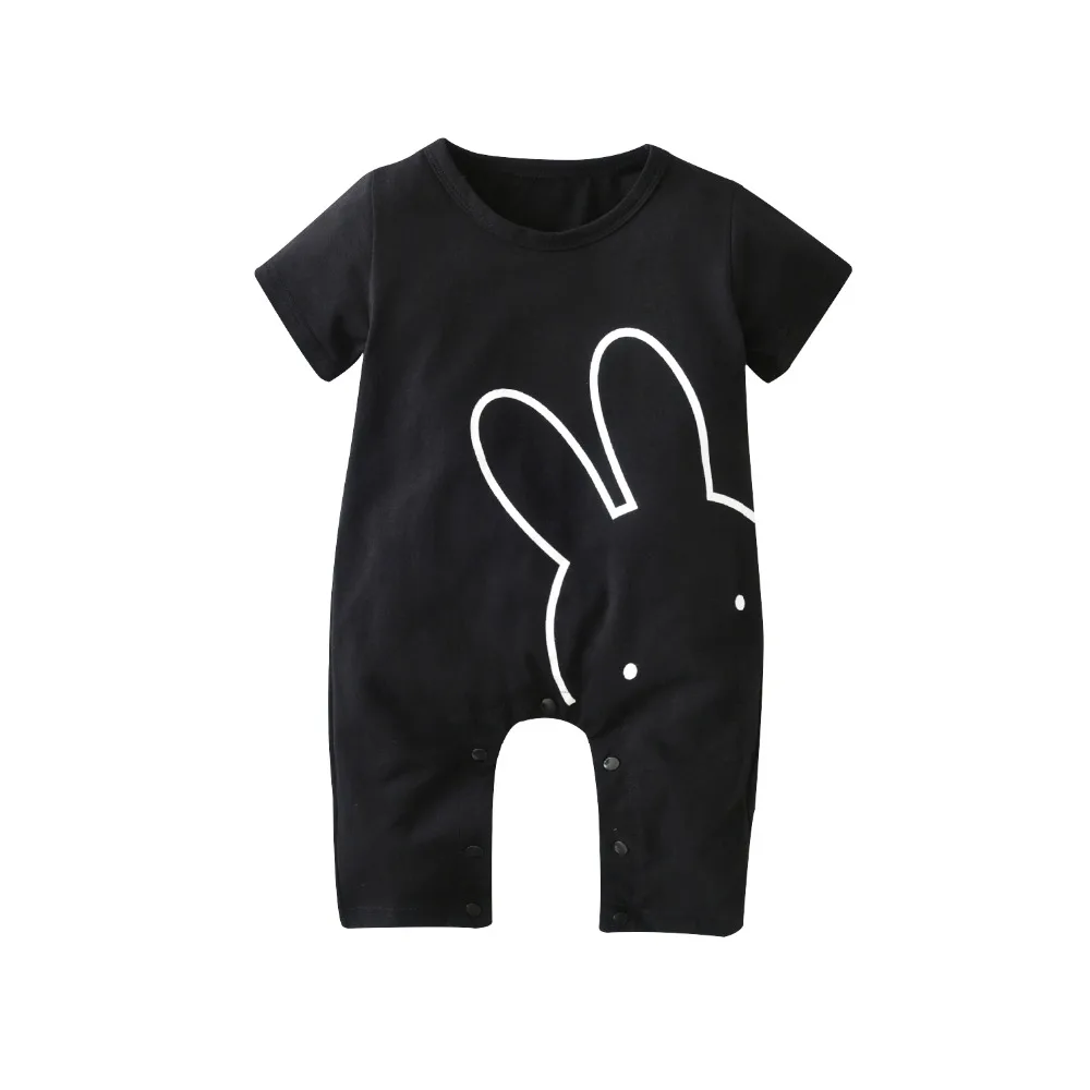 Новая мода для новорожденных одежда для малышей Комбинезоны черного цвета с короткими рукавами и мультяшным принтом и комбинезон «кролик» Детские Костюмы Одежда для маленьких мальчиков и девочек