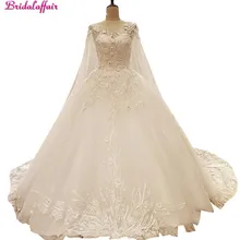 Настоящее изображение, Роскошные свадебные платья Vsetido De Novia с накидкой, Кристаллами, кружевами, бисером, аппликацией, королевским шлейфом, свадебные платья