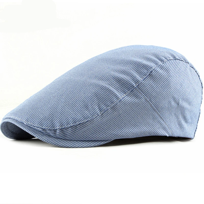 

HT2440 Spring Summer Men Women Cap Fashion Striped Beret Adjustable Ivy Newsboy Flat Cap Breathable Cotton Sun Hat Men Beret Cap