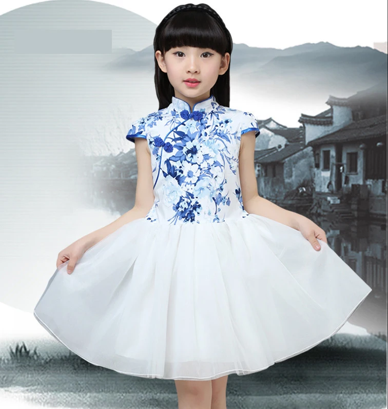 Baby Chinese Qipao Ball Gown Dress Girls Floral Cheongsam Multi-Colors Kids Short sleeve dresses New Year gift Children's Party Performance clothes (8)