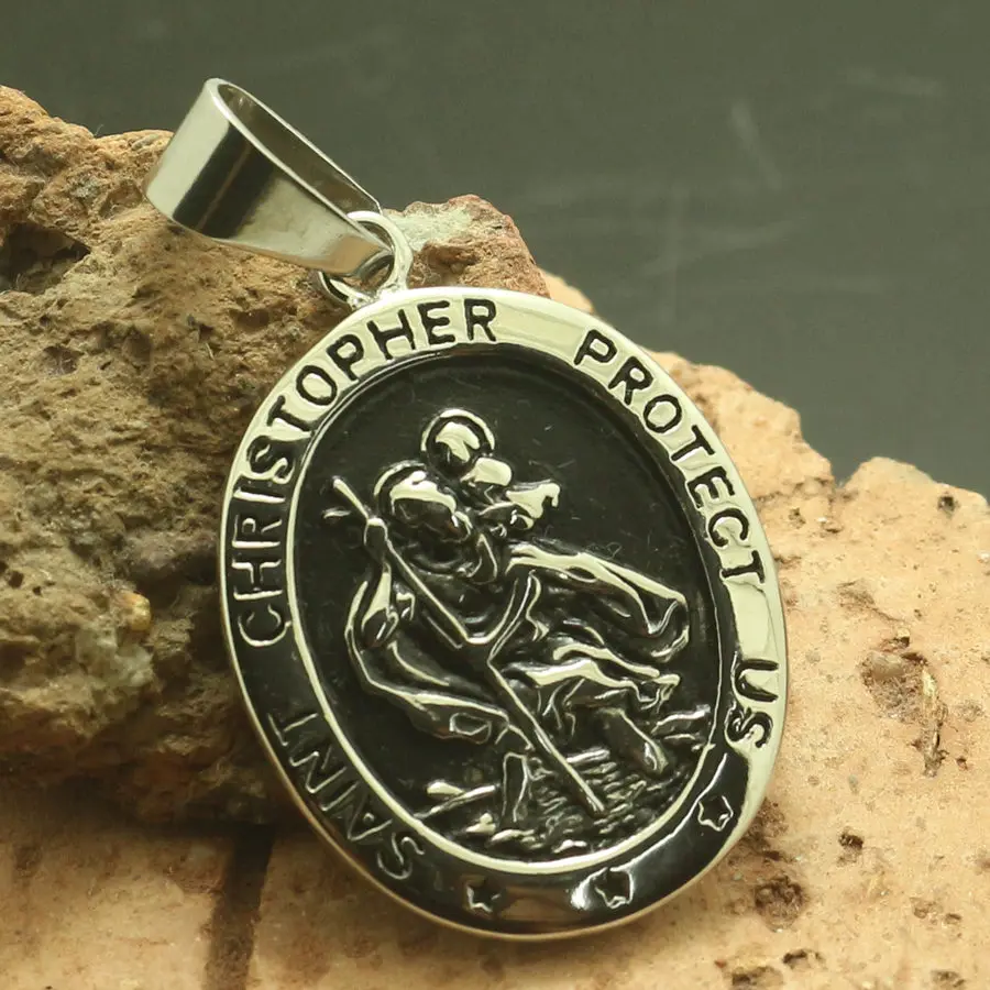 Saint Christopher Carrying the Christ Child Unisex 316L Stainless Steel Cool Saint Christopher Protect Us Pendant 2