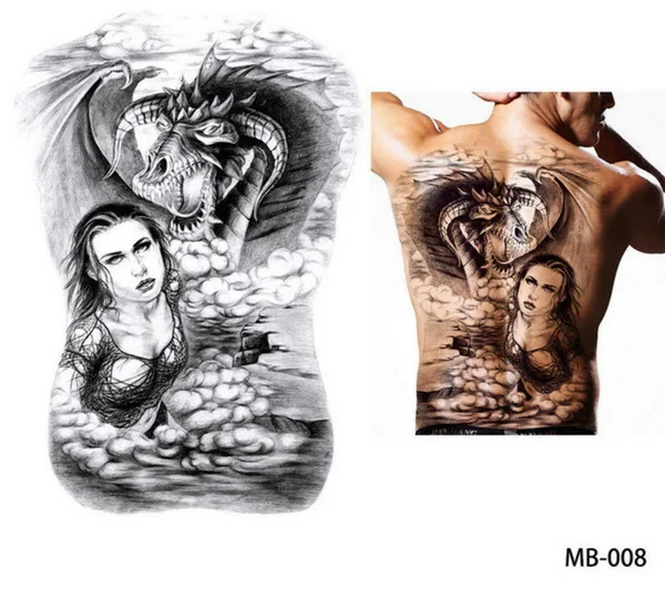 48*35 см большие тату-наклейки дизайн Рыба волк Будда водонепроницаемые временные флеш-татуировки полная спина грудь тело для мужчин - Цвет: MB0008