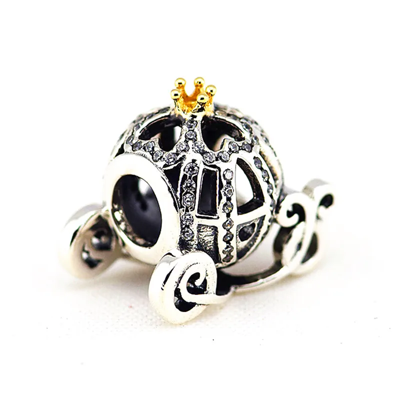 

Fit Pandora Bracelets 14k Real Gold Crown Beads Cinderella Pumpkin 100% 925 Sterling Silver Charm for Jewelry Making FL185K