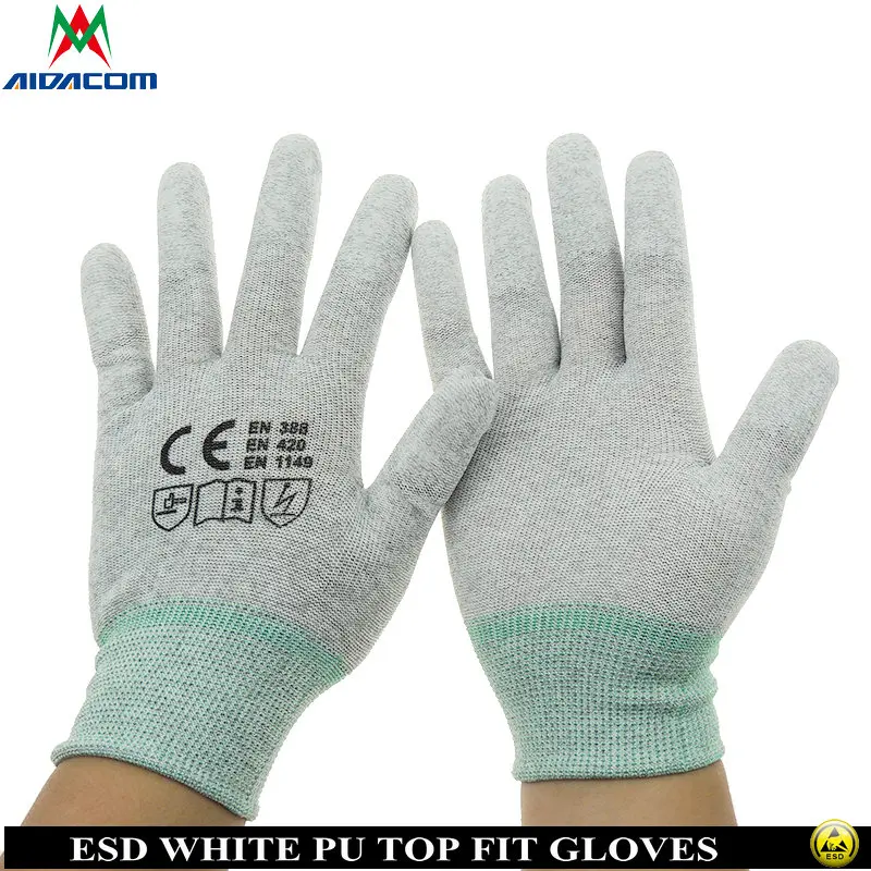 

AIDACOM 1pair Antistatic ESD Gloves ESD PU Coating Gloves ESD PU Finger tip gloves Free Shipping CR0406E