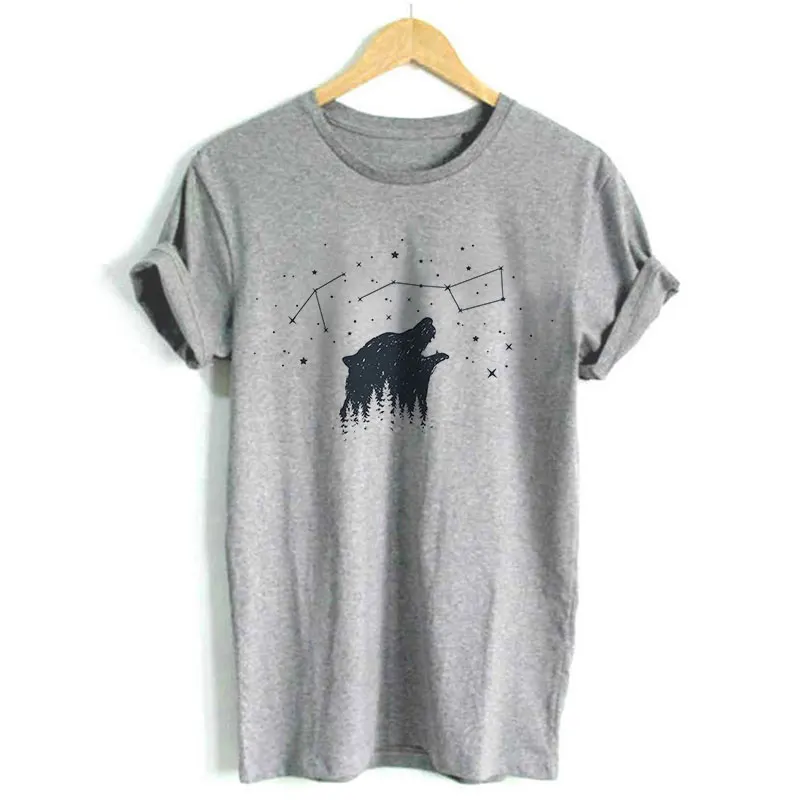Женская футболка с коротким рукавом Camiseta Mujer повседневная серая принтом в