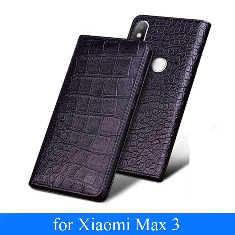 Чехлы из натуральной кожи для телефона Xiaomi MAX 3 чехол с магнитным крокодиловым