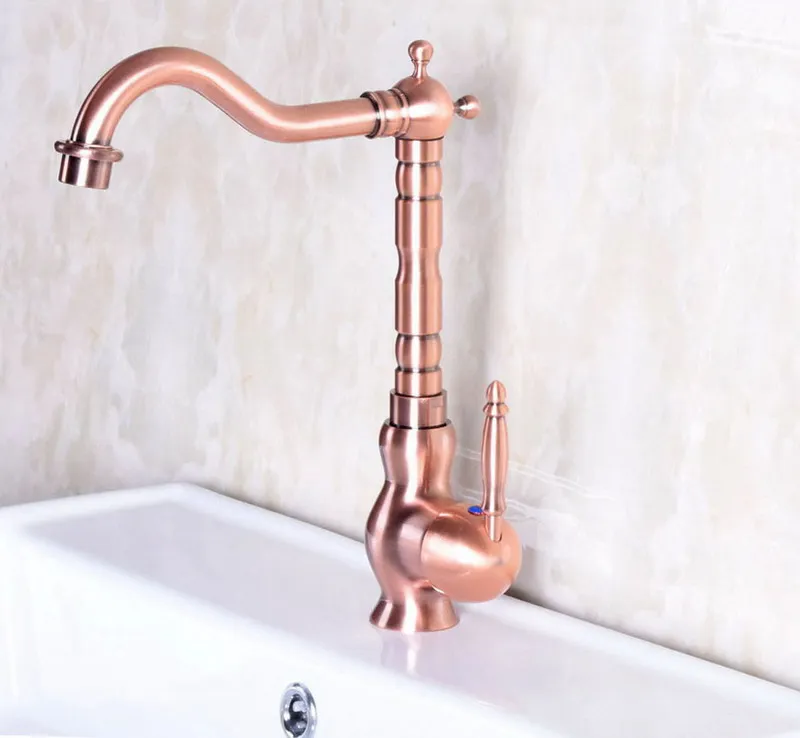 Antique Red Copper Brass Single Lever Handle Bathroom Kitchen Basin Sink Faucet Mixer Tap Swivel Spout Deck Mounted mnf134