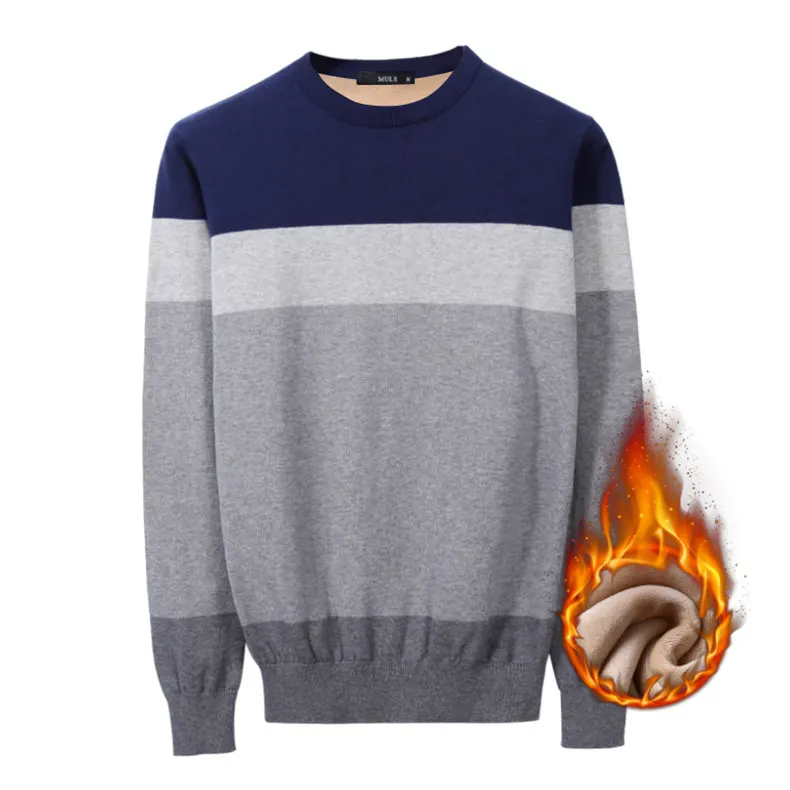 Fleece Sweater Pullovers Men Thick Keep Warm Winter Men Sweater Jersey Jumpers Autumn Cotton Striped Male knitwear Tops MS899-03