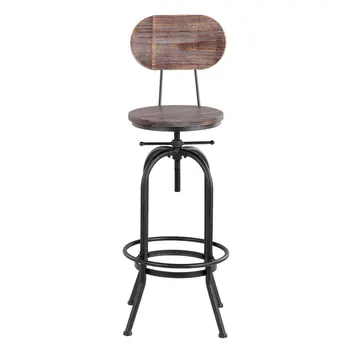 

iKayaa Industrial Style Bar Stool Height Adjustable Swivel Kitchen Dining Chair Pinewood Top+ Metal With Backrest Bar Stools