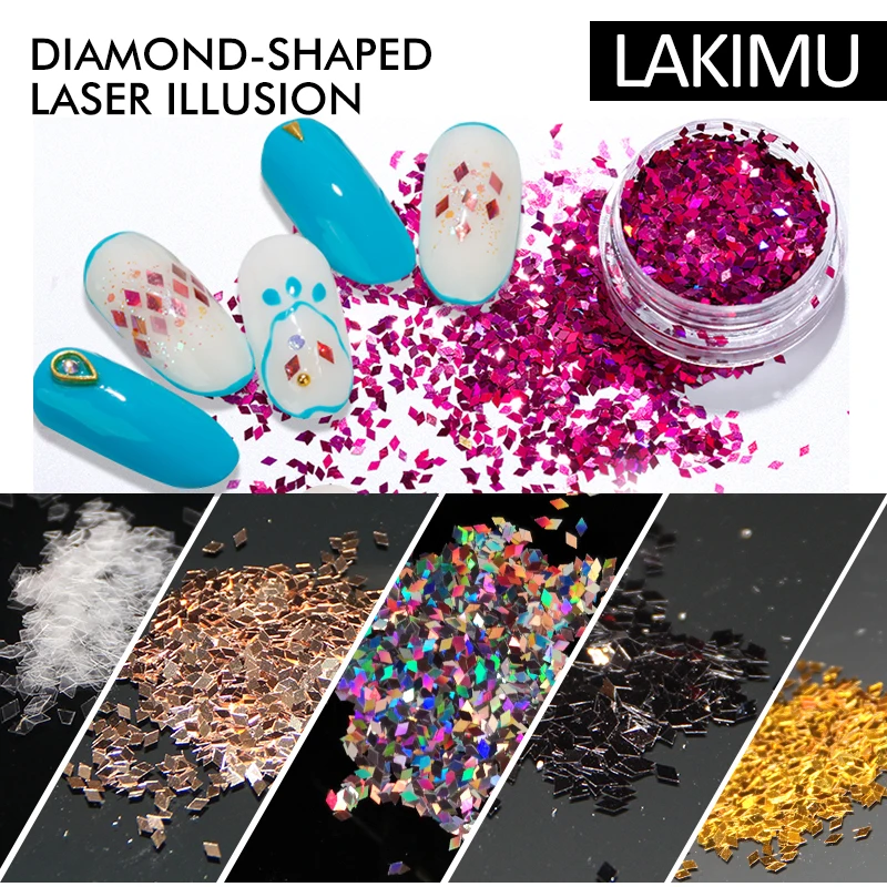 

LAKIMU Nail Sticker 1 Box Colourful Ultrathin Holographic Nails Art Semipermanente 3D Phosphor Square Shape Shape Nail Glitter