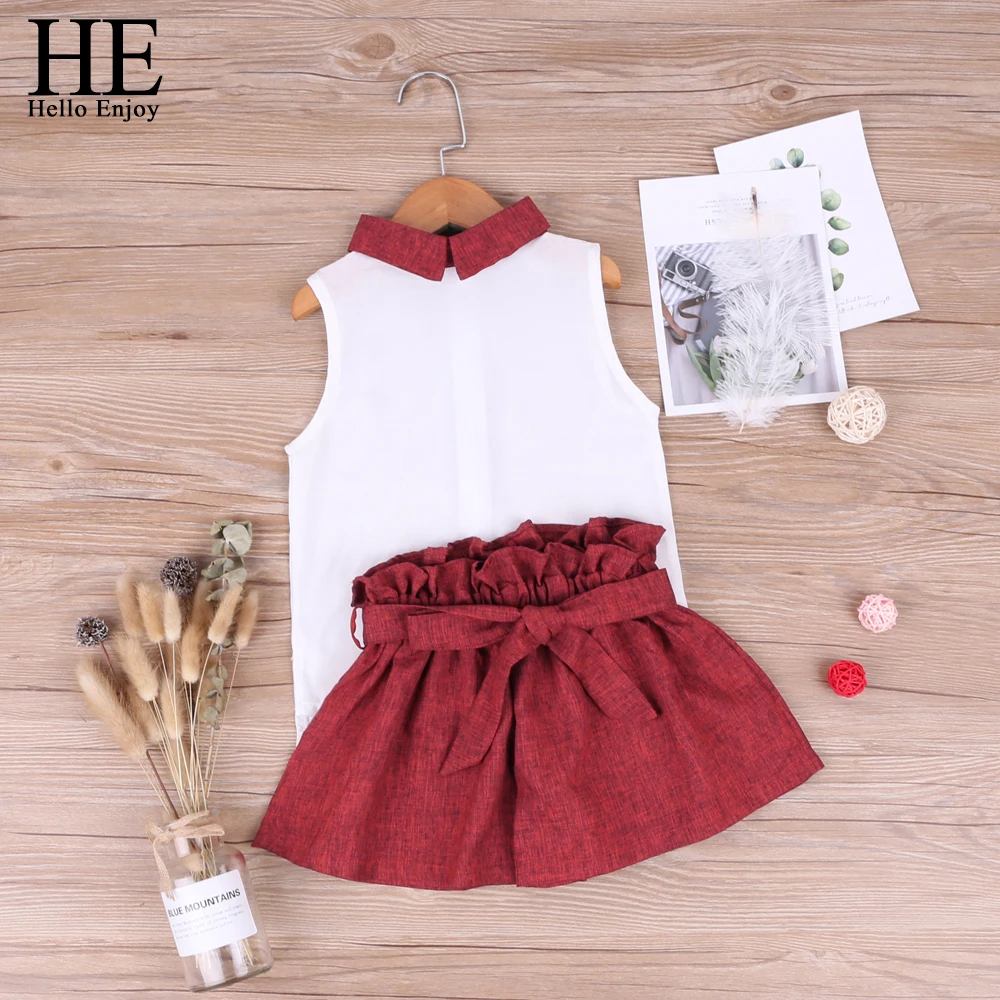 

HE Hello Enjoy Kids Girls Clothes Set Summer Chiffon Sleeveless Tops+Bow Shorts 2pcs Suits Children Clothing Girls Outfits 2019