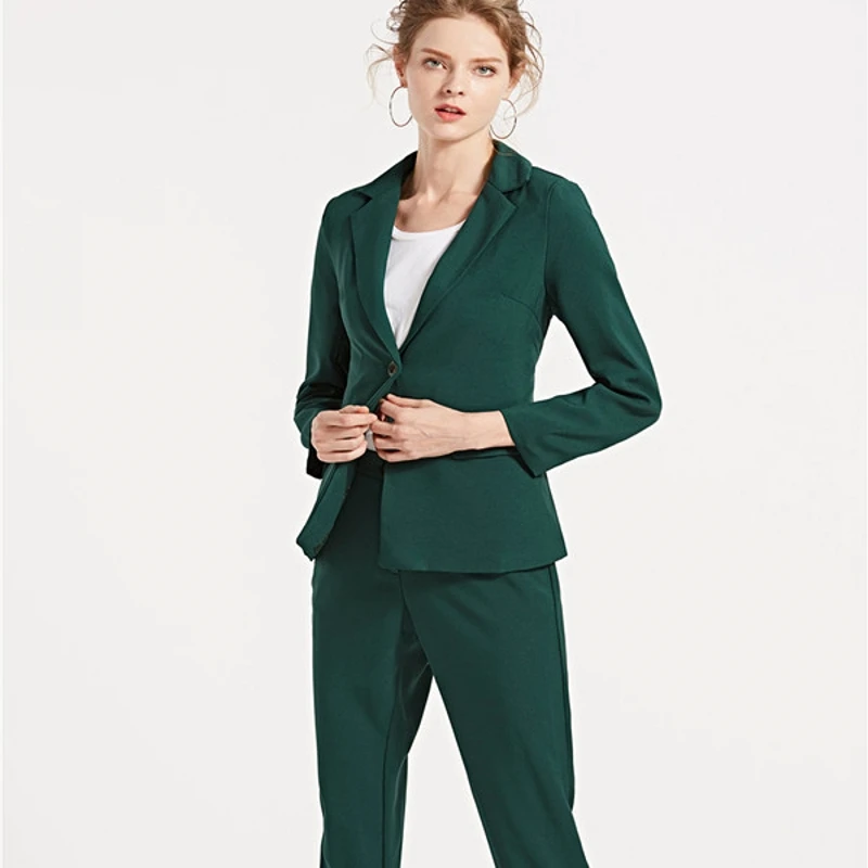 

Spring 2019 Office Lady Women's Suit Notched Single Button Slim Waist Three Quarter Pants Set Women Work Wear Vestidos S91693